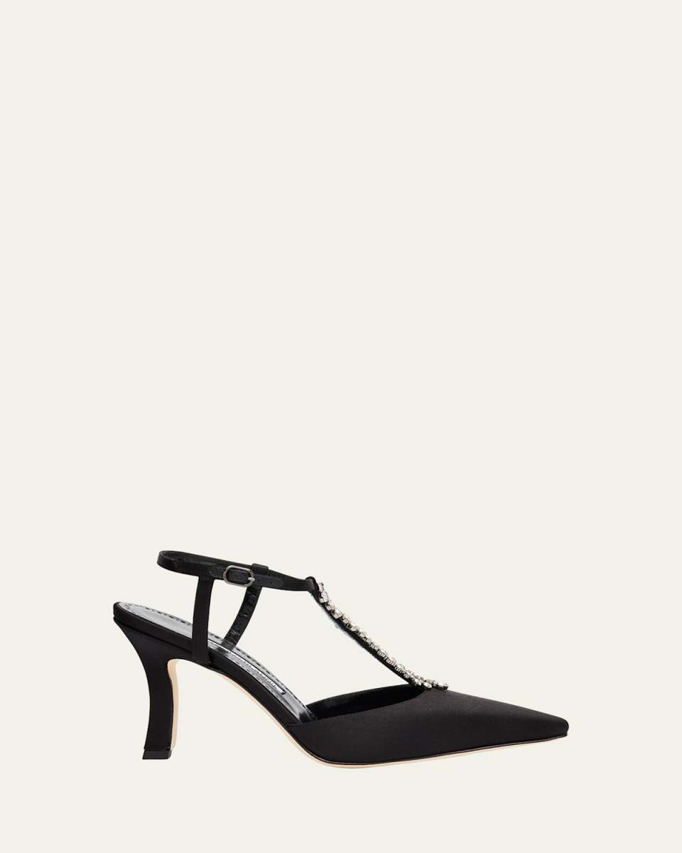 Sufik Embellished Satin T-Strap Pumps